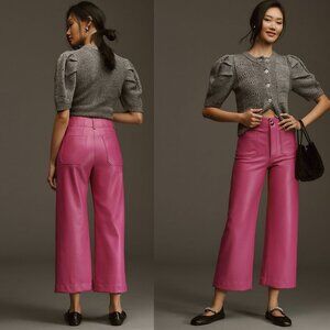 Anthropologie The Colette Cropped Wide-Leg Faux Leather Pants by Maeve 26 pink